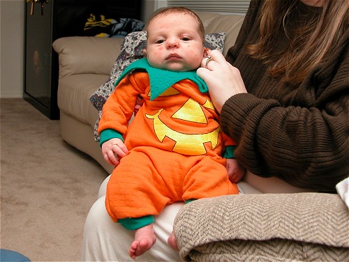Aiden in his pumpkin outfit